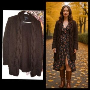 NWT Alpaca Wool Blend Longline Cardigan Open Front Size M Soft Cozy Fall Sweater